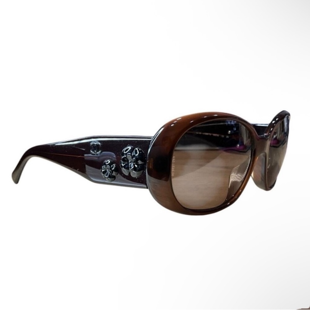 Chanel 5113 538/73 Sunglasses Transparent Brown with Black Camellia Flowers - Picture 2 of 16